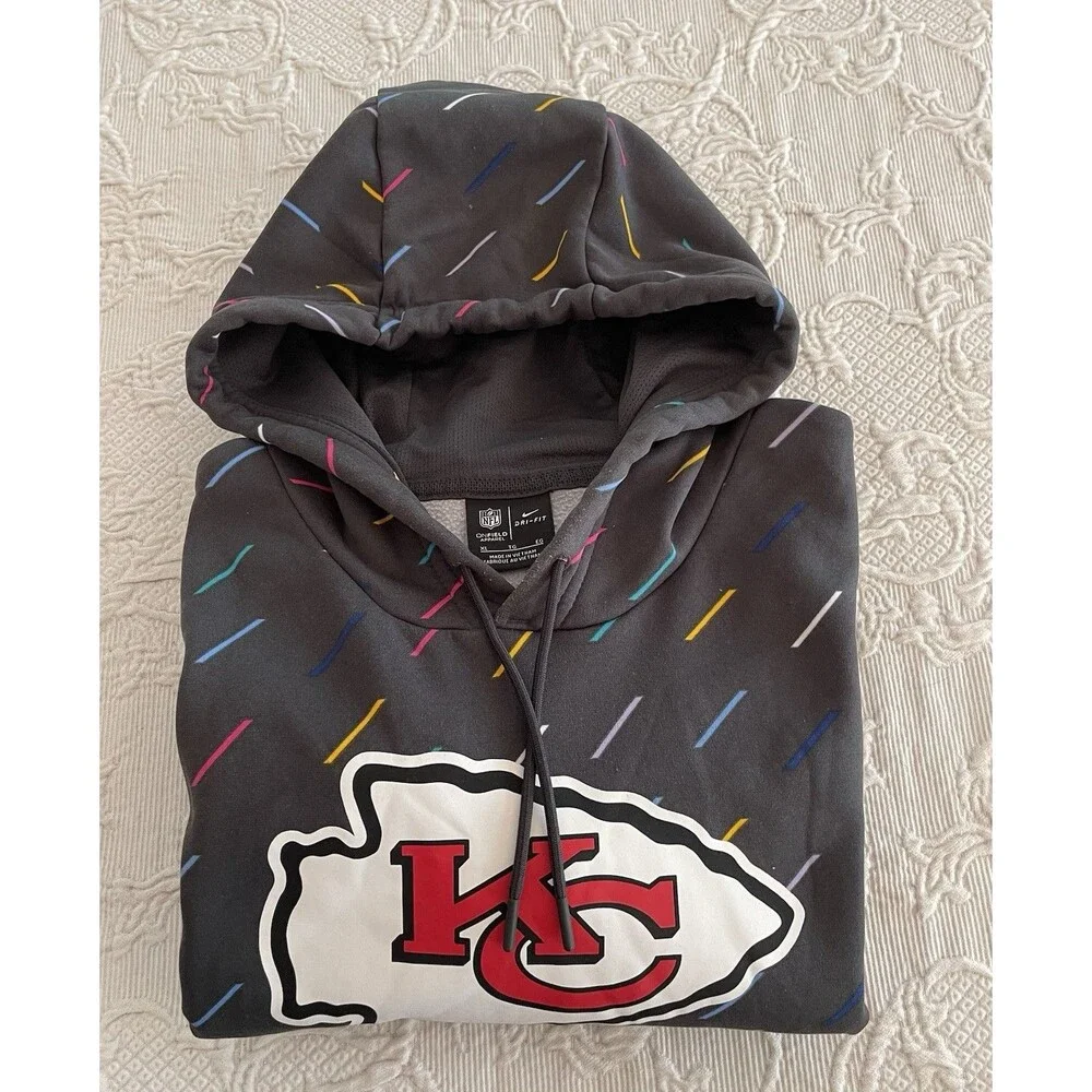 Nike Kansas City Chiefs Crucial Catch Hoodie Dri-Fit Gray Cancer Awareness Sz XL